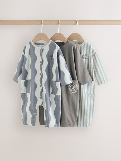 Grey Scandi Cactus Baby Rompers 3 Pack image 1