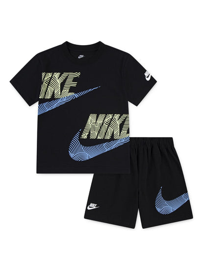 Nike Black Little Kids ITZ Relaxd Jersey Printed Tshirt and Shorts Set image 1
