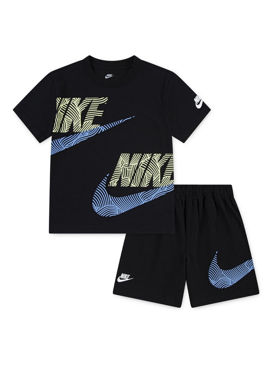 Nike Black Little Kids ITZ Relaxd Jersey Printed Tshirt and Shorts Set image 1