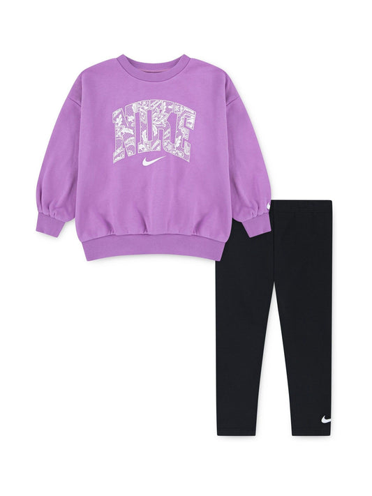Dsiney Kidz - Nike Black Little Kids Lace Print Crew Neck and Leggings Set image 2