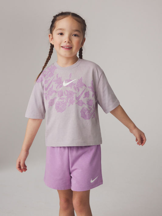 Dsiney Kidz - Nike Purple Little Kids Lace Print T-Shirt and Shorts Set image 1