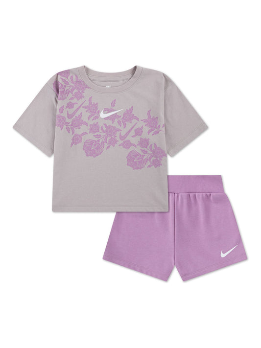 Dsiney Kidz - Nike Purple Little Kids Lace Print T-Shirt and Shorts Set image 2