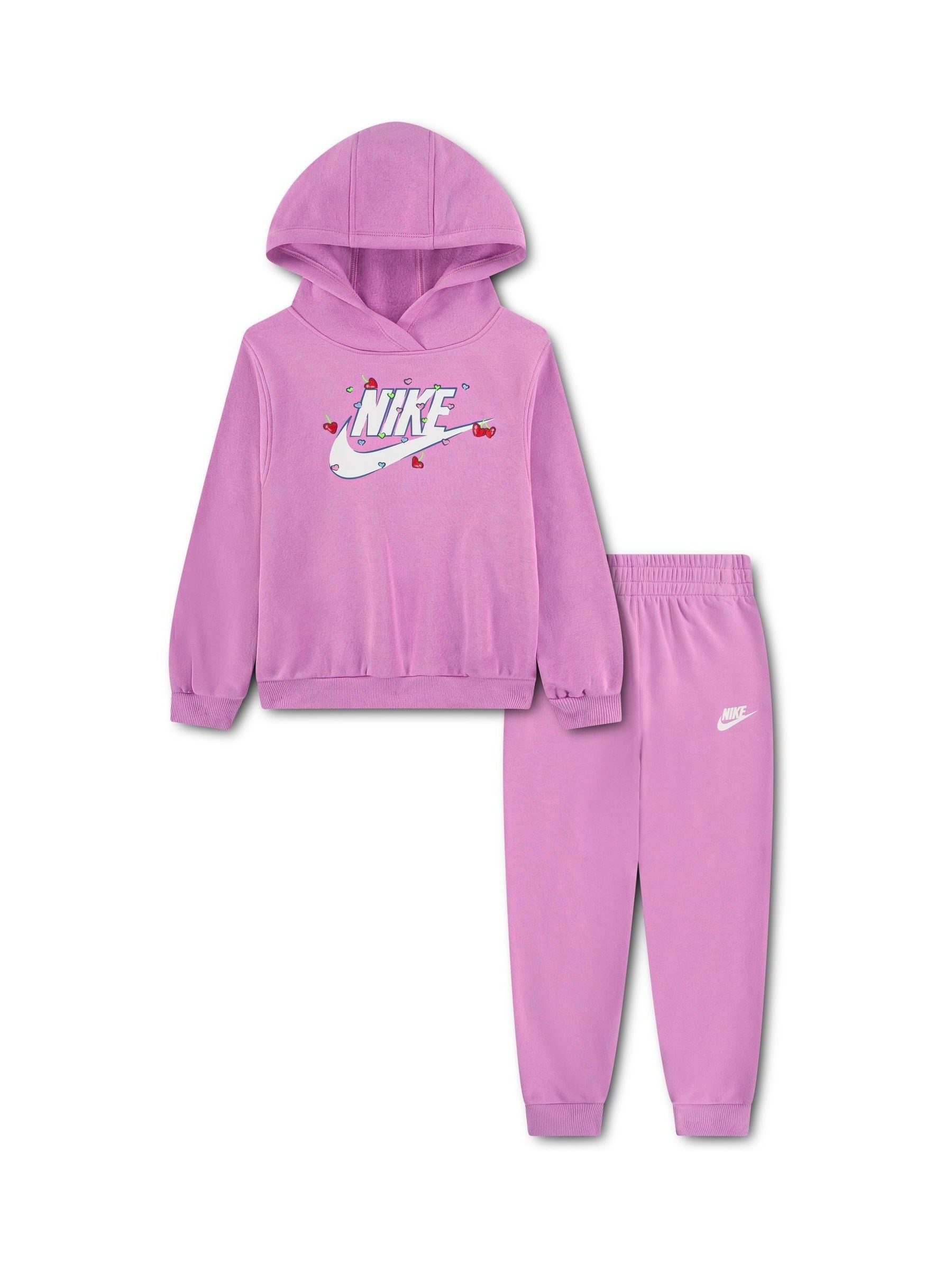 Nike Purple Light Little Kids Cherries Hoodie and Joggers Tracksuit Set image 2