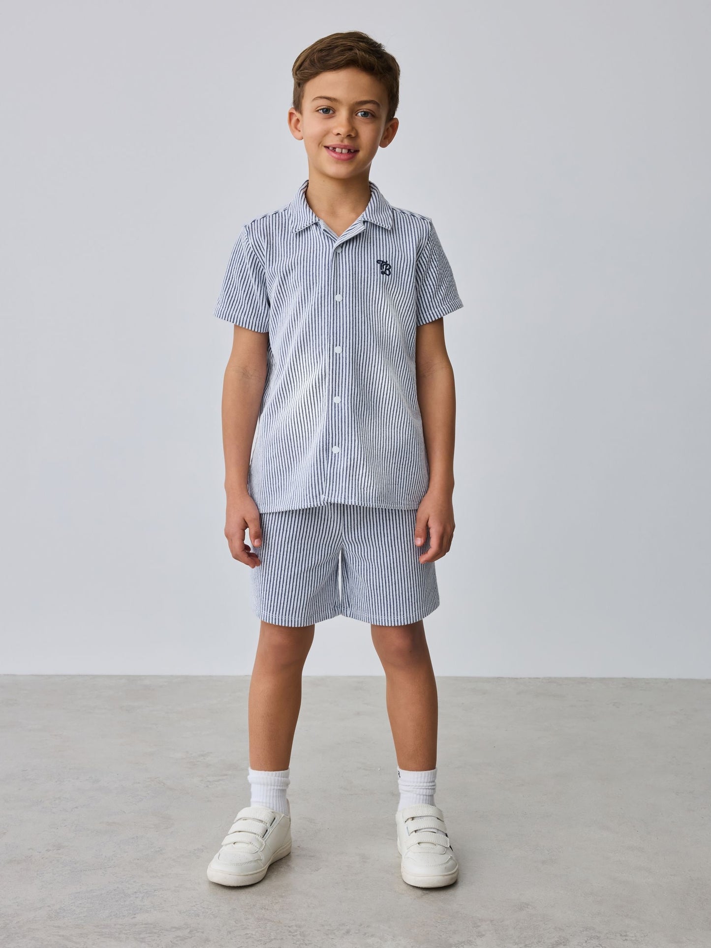 Baker by Ted Baker Navy Textured Stripe Shirt and Shorts Set image 2