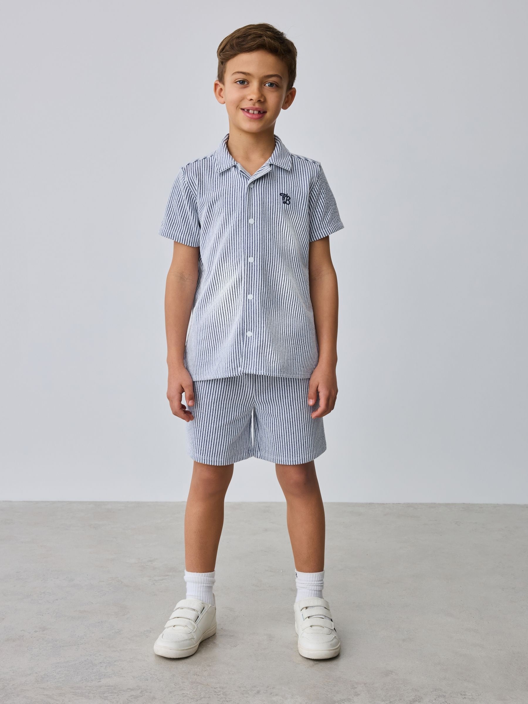 Baker by Ted Baker Navy Textured Stripe Shirt and Shorts Set image 2