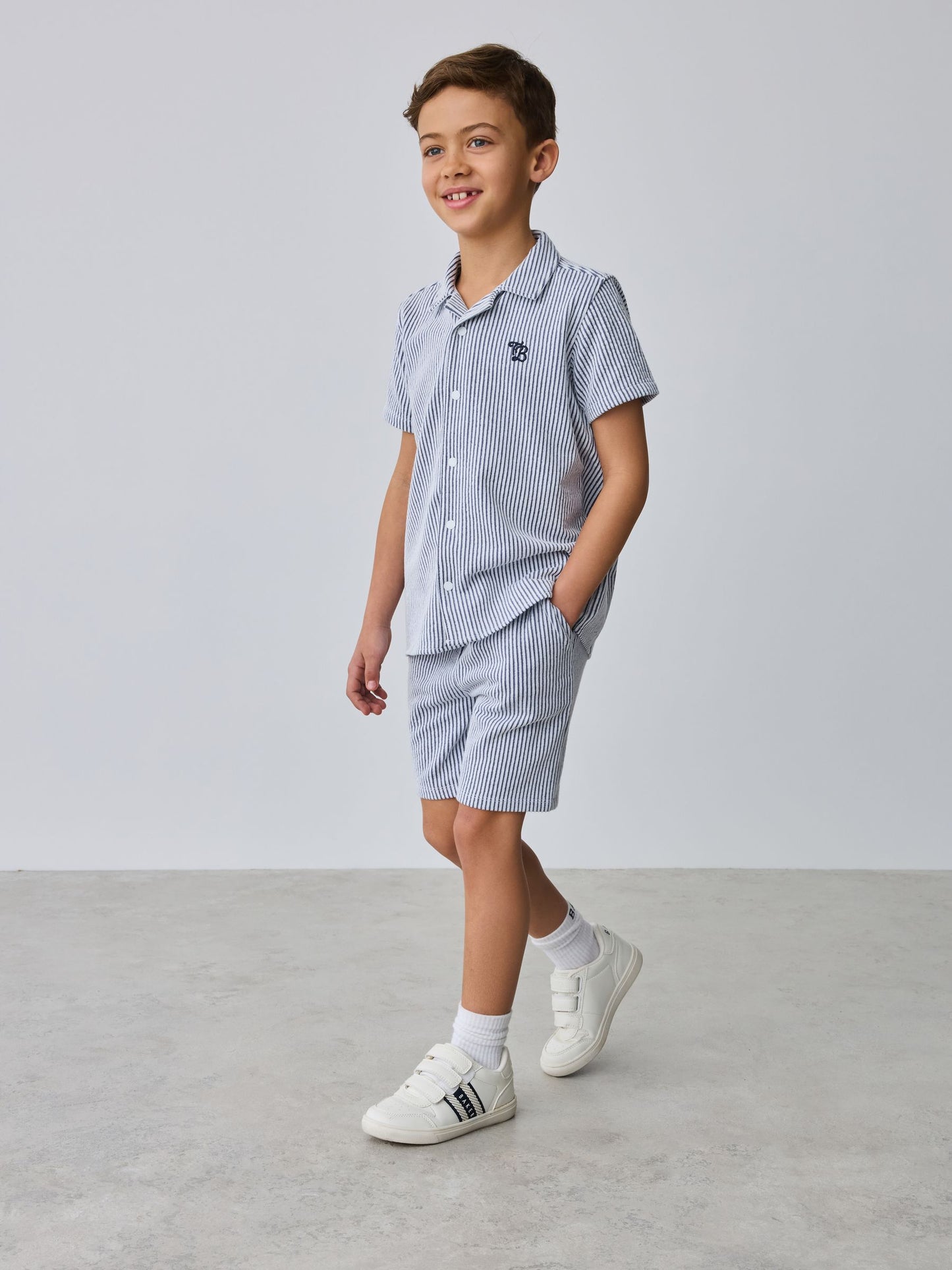 Baker by Ted Baker Navy Textured Stripe Shirt and Shorts Set image 3