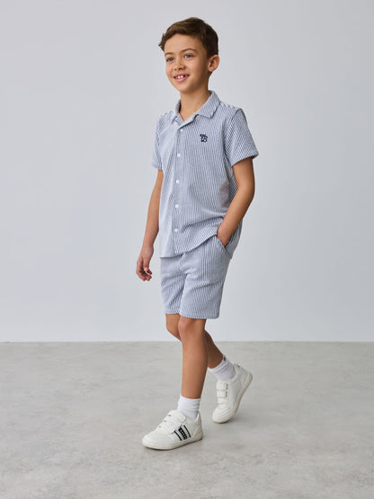 Baker by Ted Baker Navy Textured Stripe Shirt and Shorts Set image 3