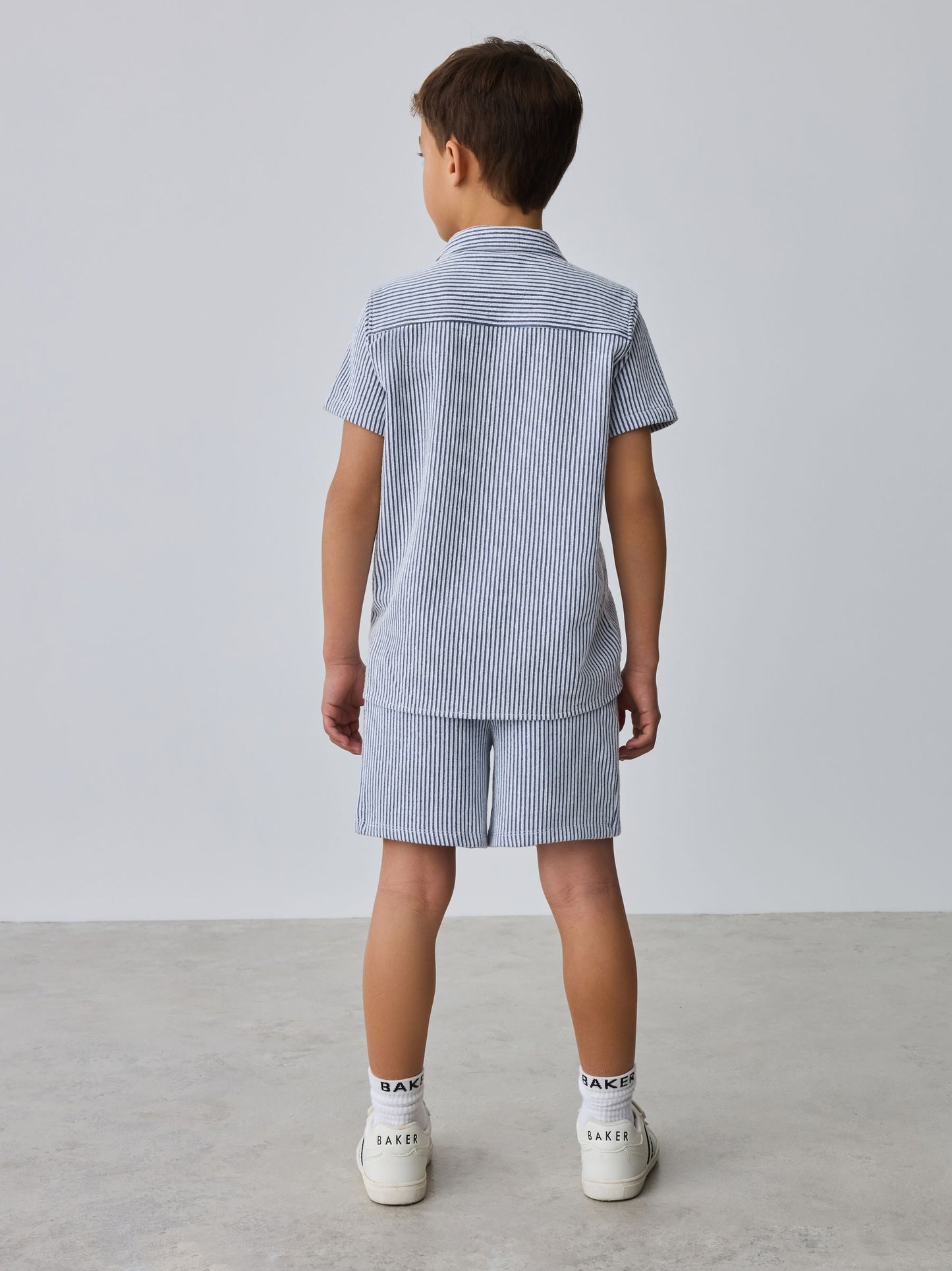 Baker by Ted Baker Navy Textured Stripe Shirt and Shorts Set image 4