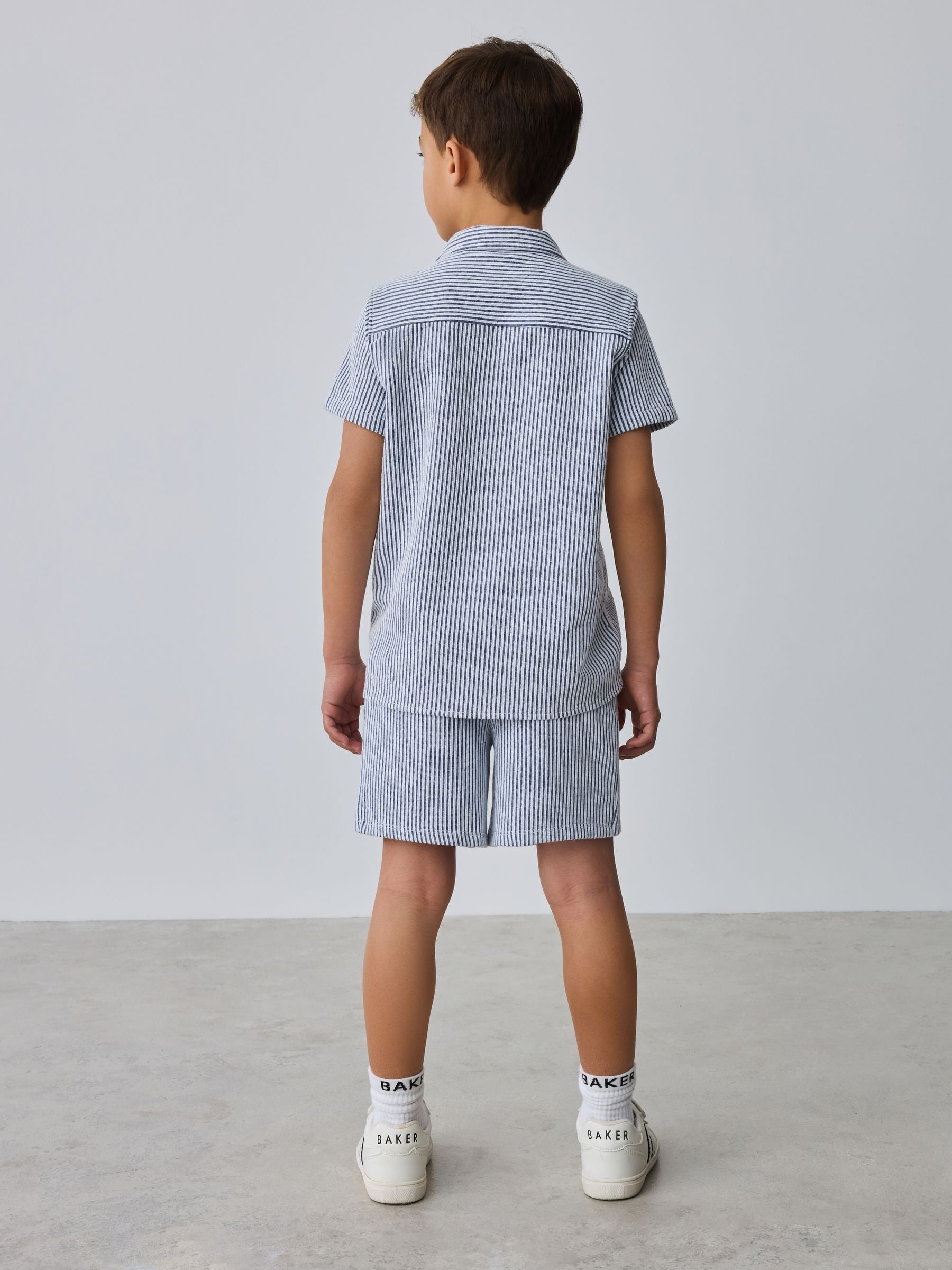 Baker by Ted Baker Navy Textured Stripe Shirt and Shorts Set image 4