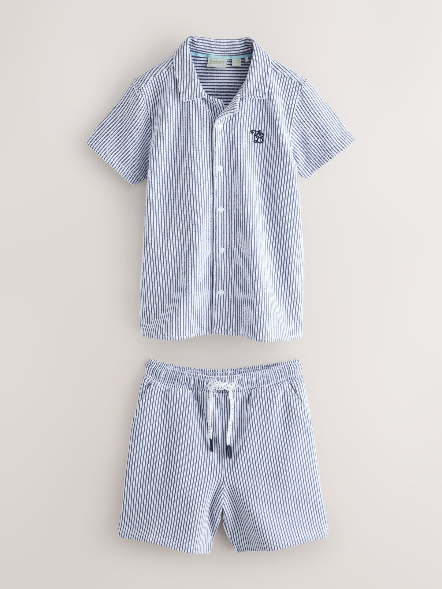 Baker by Ted Baker Navy Textured Stripe Shirt and Shorts Set image 8