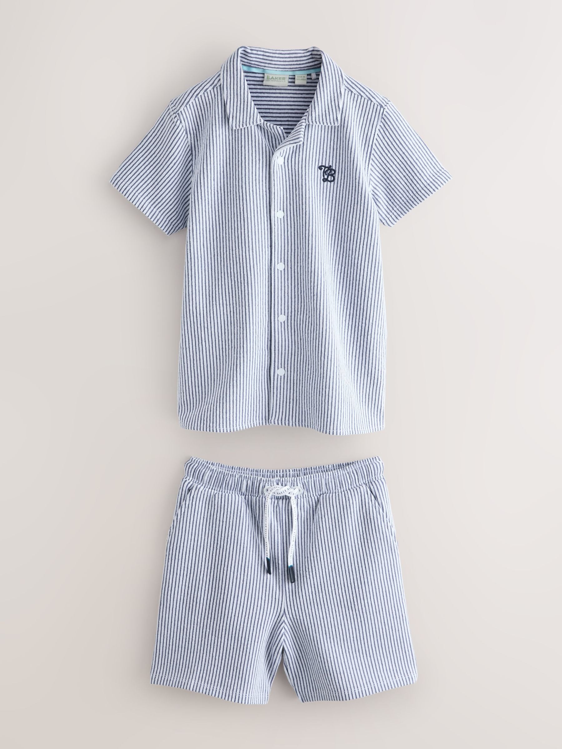 Baker by Ted Baker Navy Textured Stripe Shirt and Shorts Set image 8