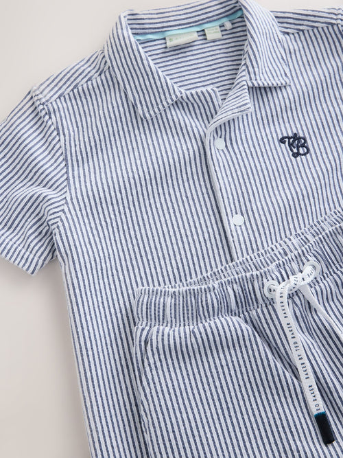Baker by Ted Baker Navy Textured Stripe Shirt and Shorts Set image 1