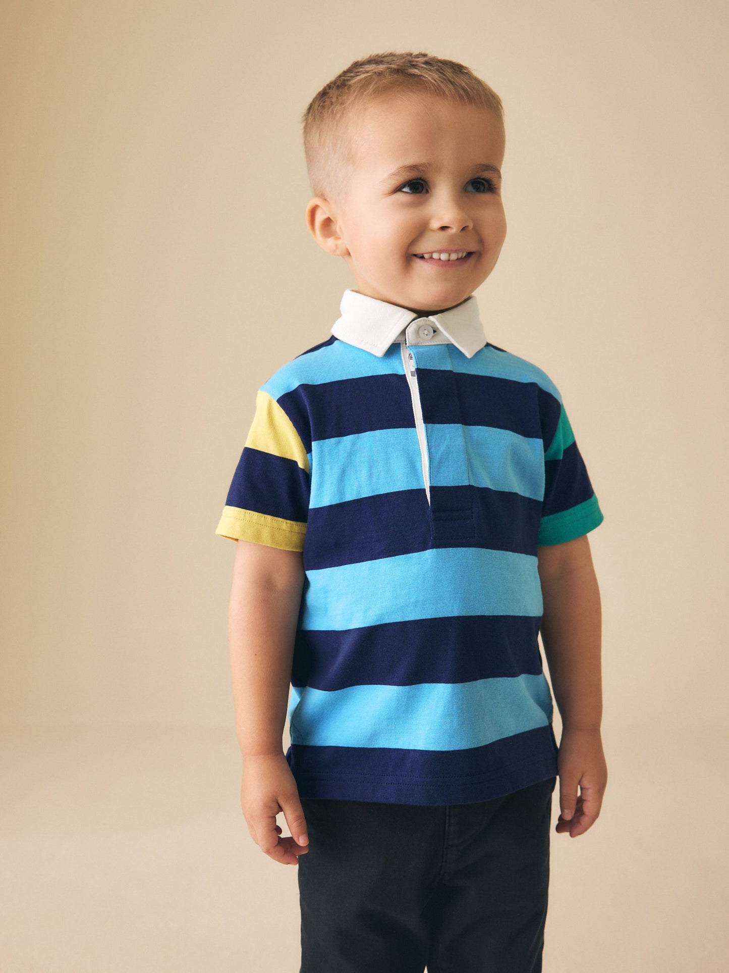 Dsiney Kidz - Blue/Navy Stripe Short Sleeve Rugby Polo Shirt (3mths-7yrs) image 1