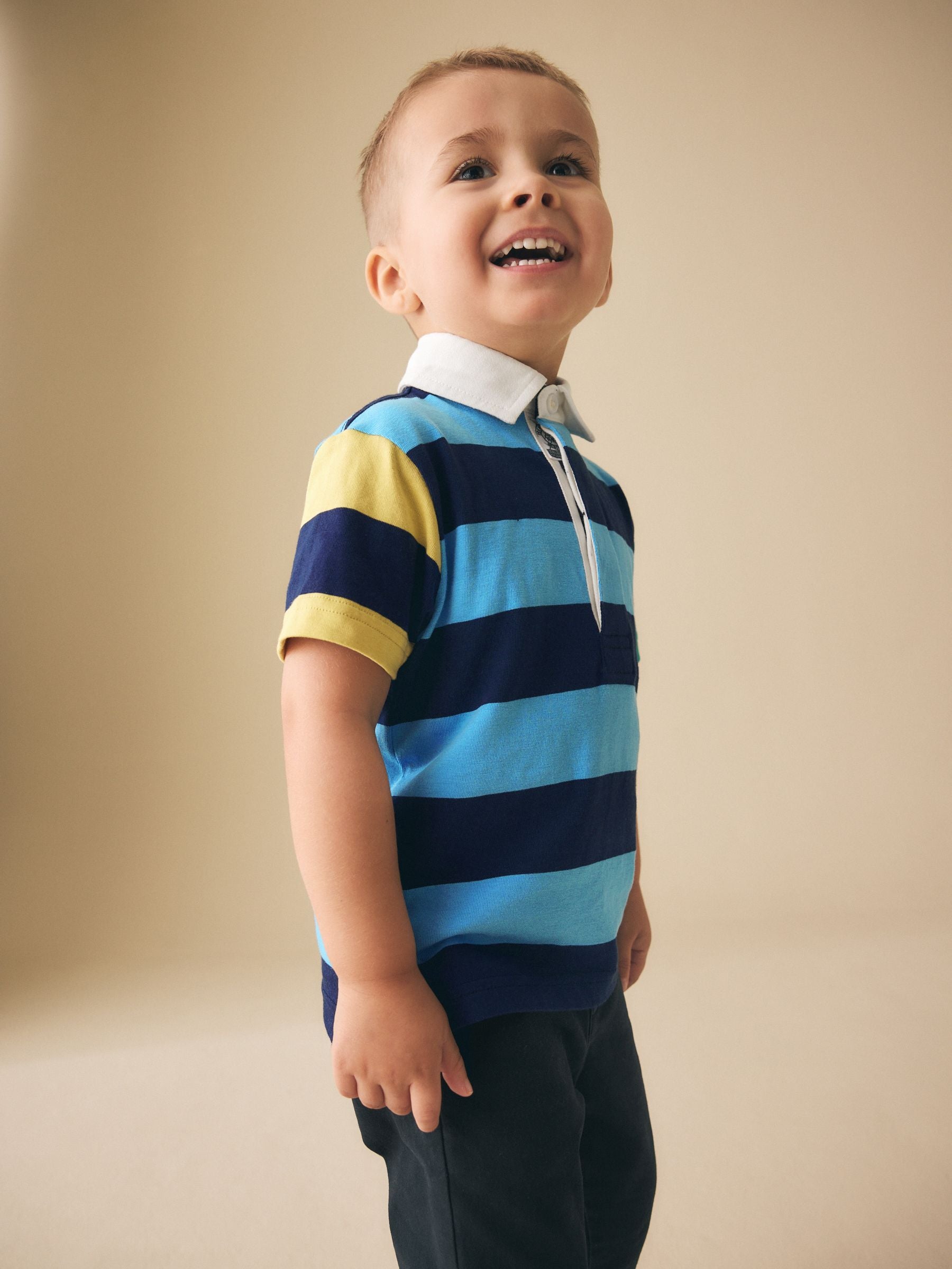 Dsiney Kidz - Blue/Navy Stripe Short Sleeve Rugby Polo Shirt (3mths-7yrs) image 2