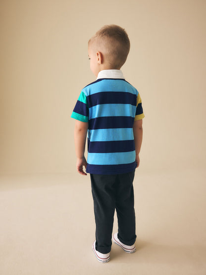 Dsiney Kidz - Blue/Navy Stripe Short Sleeve Rugby Polo Shirt (3mths-7yrs) image 3