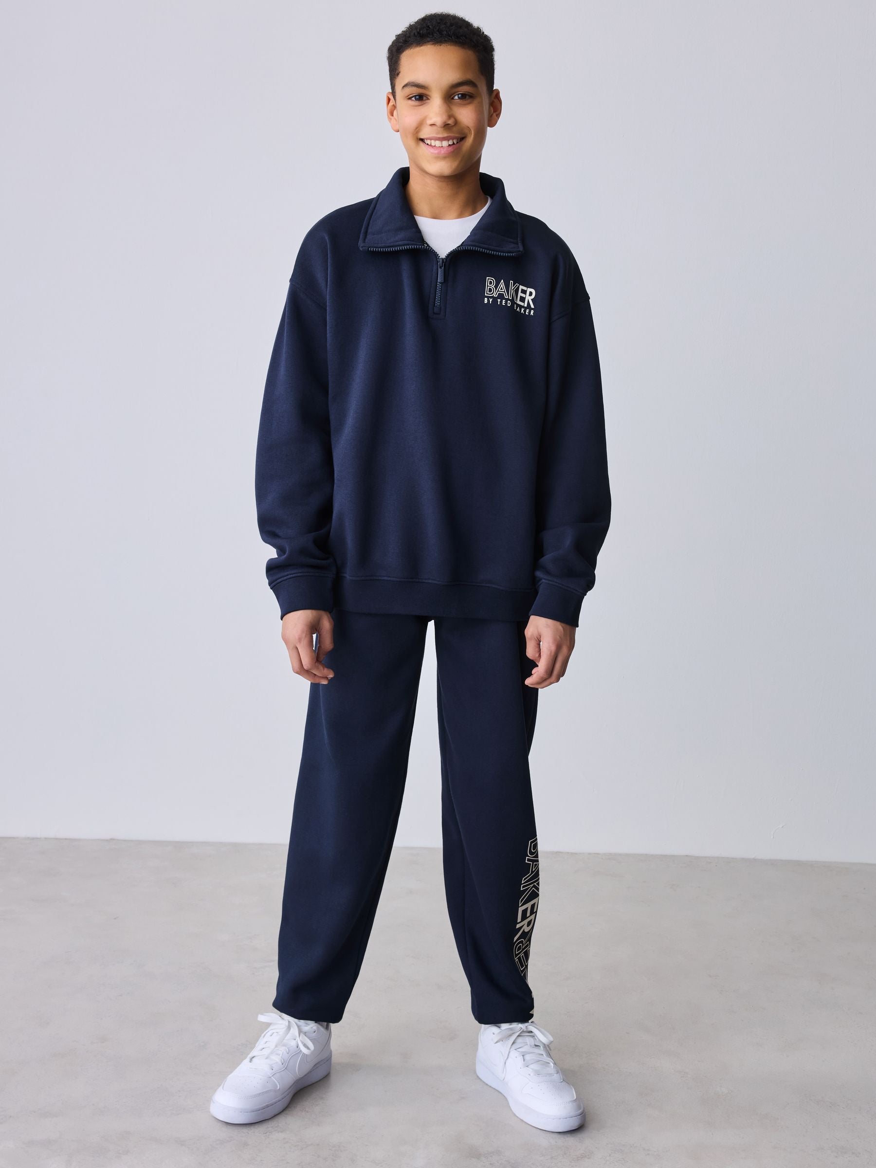 Baker by Ted Baker Navy Oversized Funnel Zip Neck Sweatshirt and Joggers Set image 1