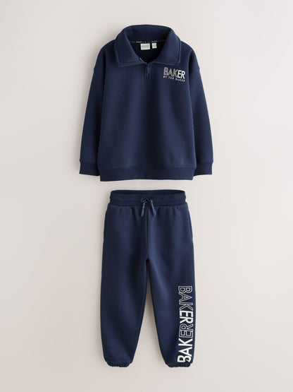 Baker by Ted Baker Navy Oversized Funnel Zip Neck Sweatshirt and Joggers Set image 8