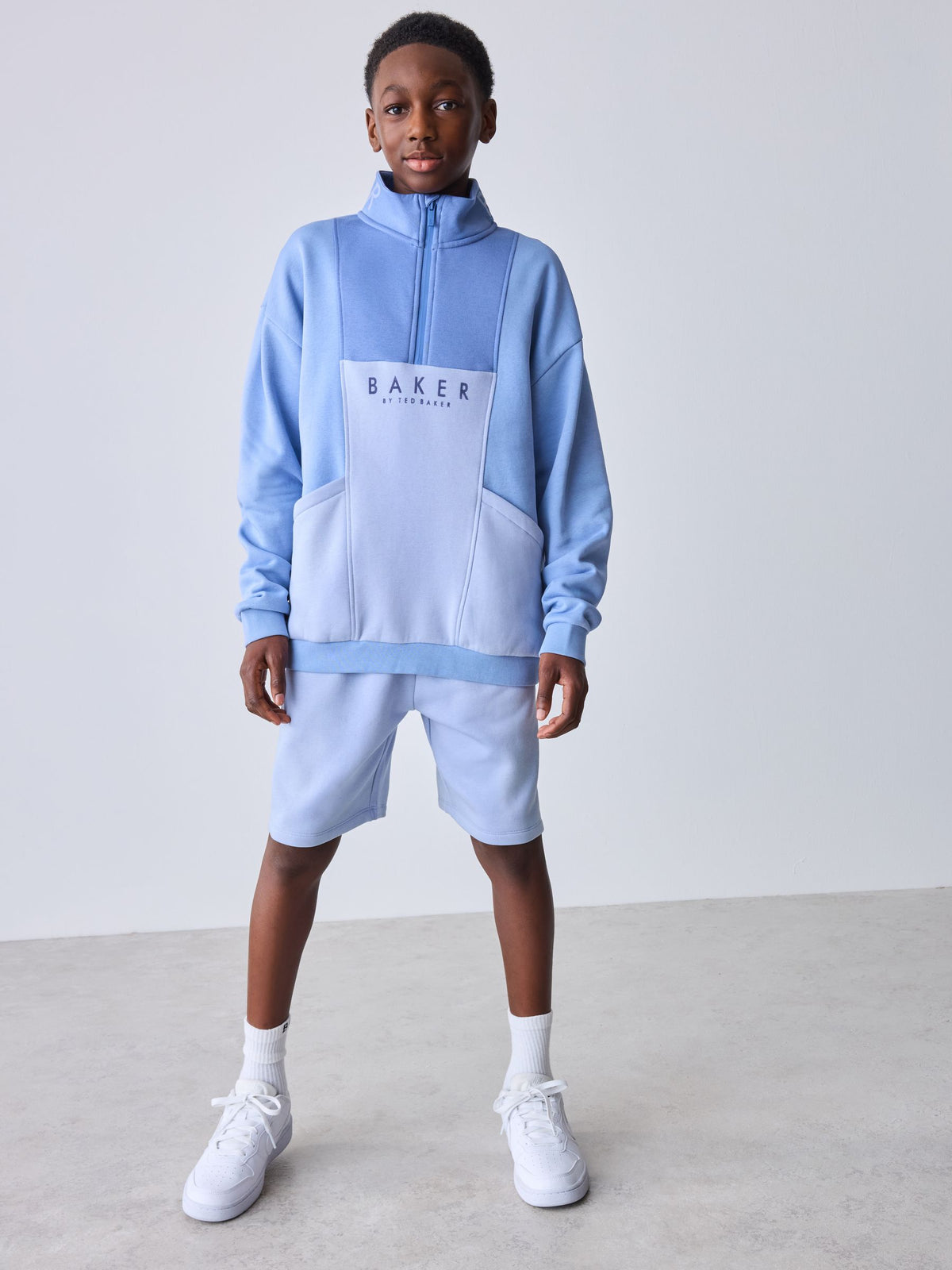 Dsiney Kidz - Baker by Ted Baker Blue Colourblock Funnel Neck Sweatshirt and Shorts Set image 1
