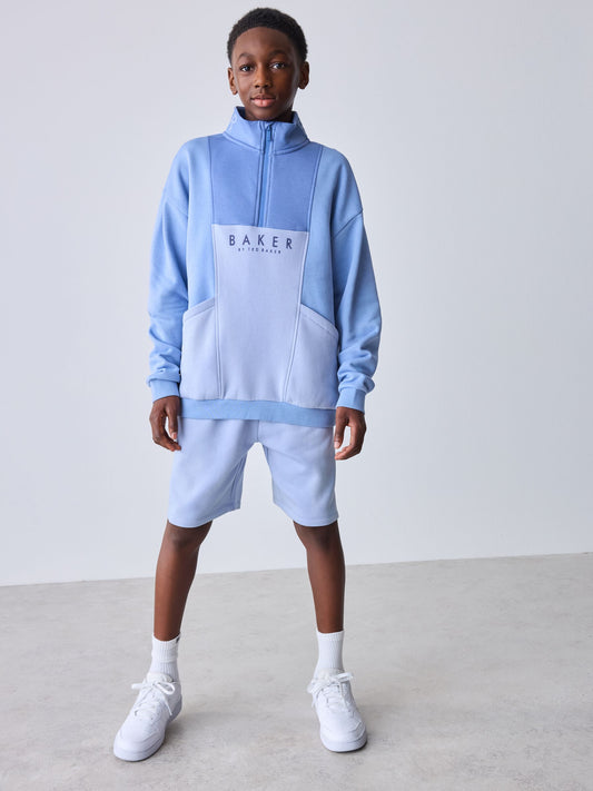 Baker by Ted Baker Blue Colourblock Funnel Neck Sweatshirt and Shorts Set image 1