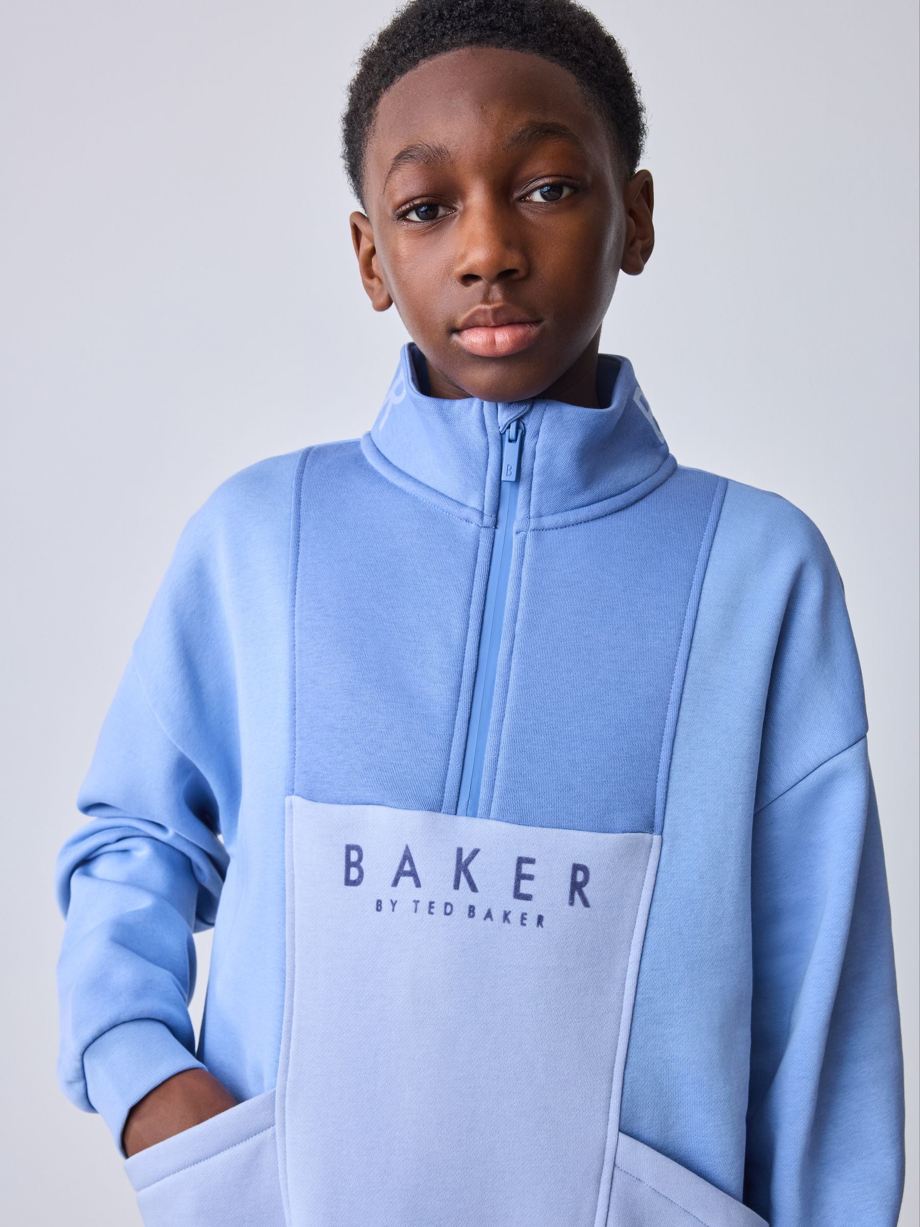 Dsiney Kidz - Baker by Ted Baker Blue Colourblock Funnel Neck Sweatshirt and Shorts Set image 2