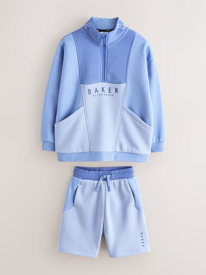 Baker by Ted Baker Blue Colourblock Funnel Neck Sweatshirt and Shorts Set image 8