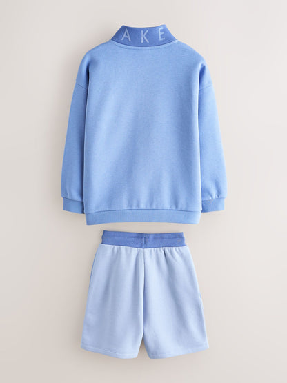 Baker by Ted Baker Blue Colourblock Funnel Neck Sweatshirt and Shorts Set image 9
