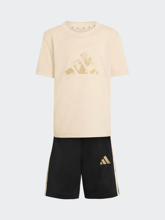 adidas Beige/Black Train Essentials Camo Logo Infant Kids T-Shirt and Shorts Set image 1