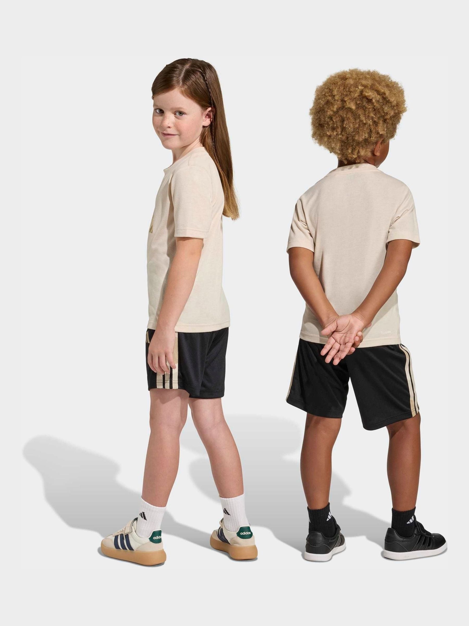 adidas Beige/Black Train Essentials Camo Logo Infant Kids T-Shirt and Shorts Set image 2
