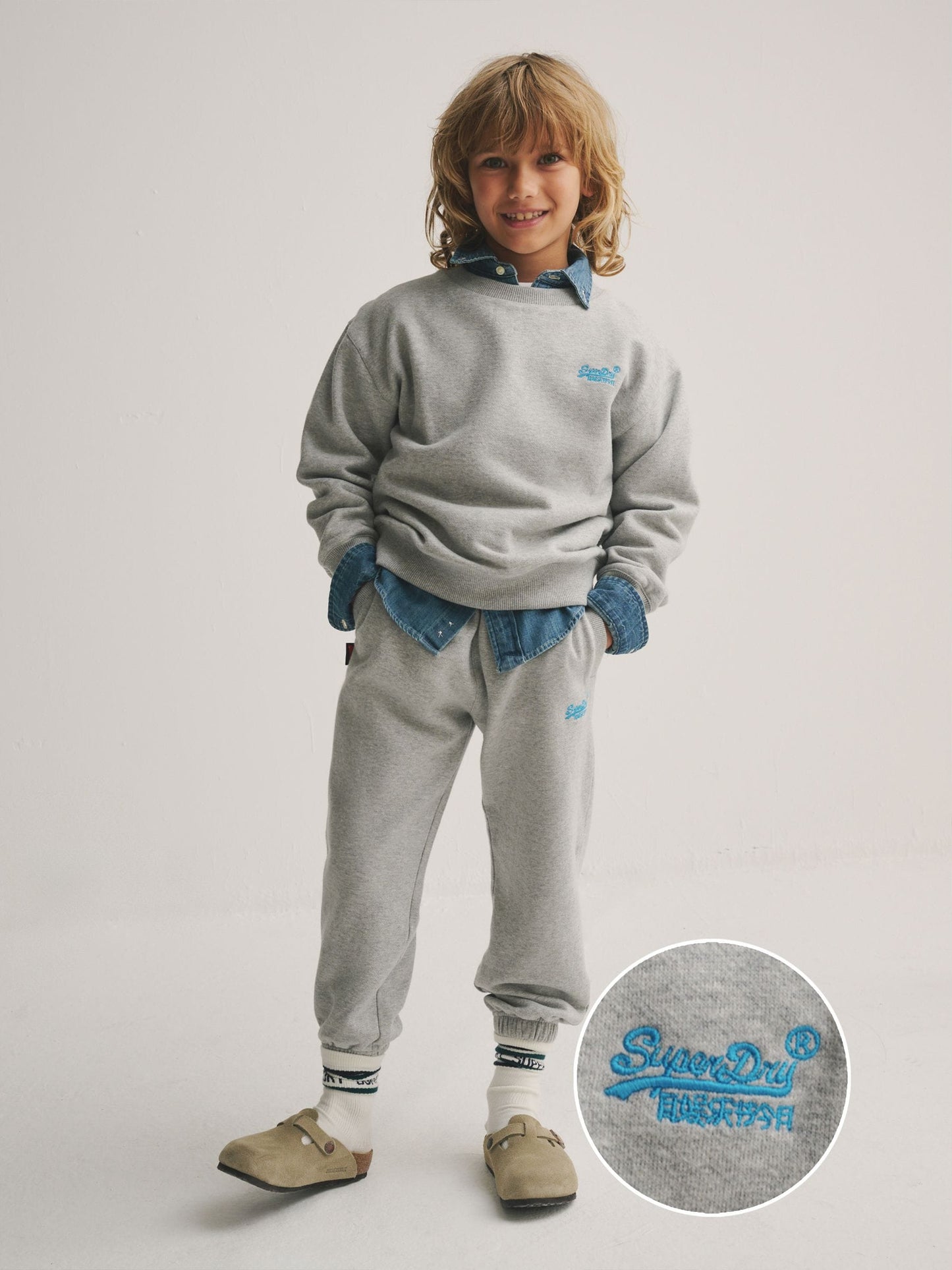 Superdry Grey/Blue Sweat Top & Joggers Set image 1