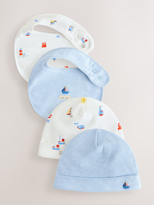 Blue Nautical Baby Hat and Bib Set (0-18mths) image 1