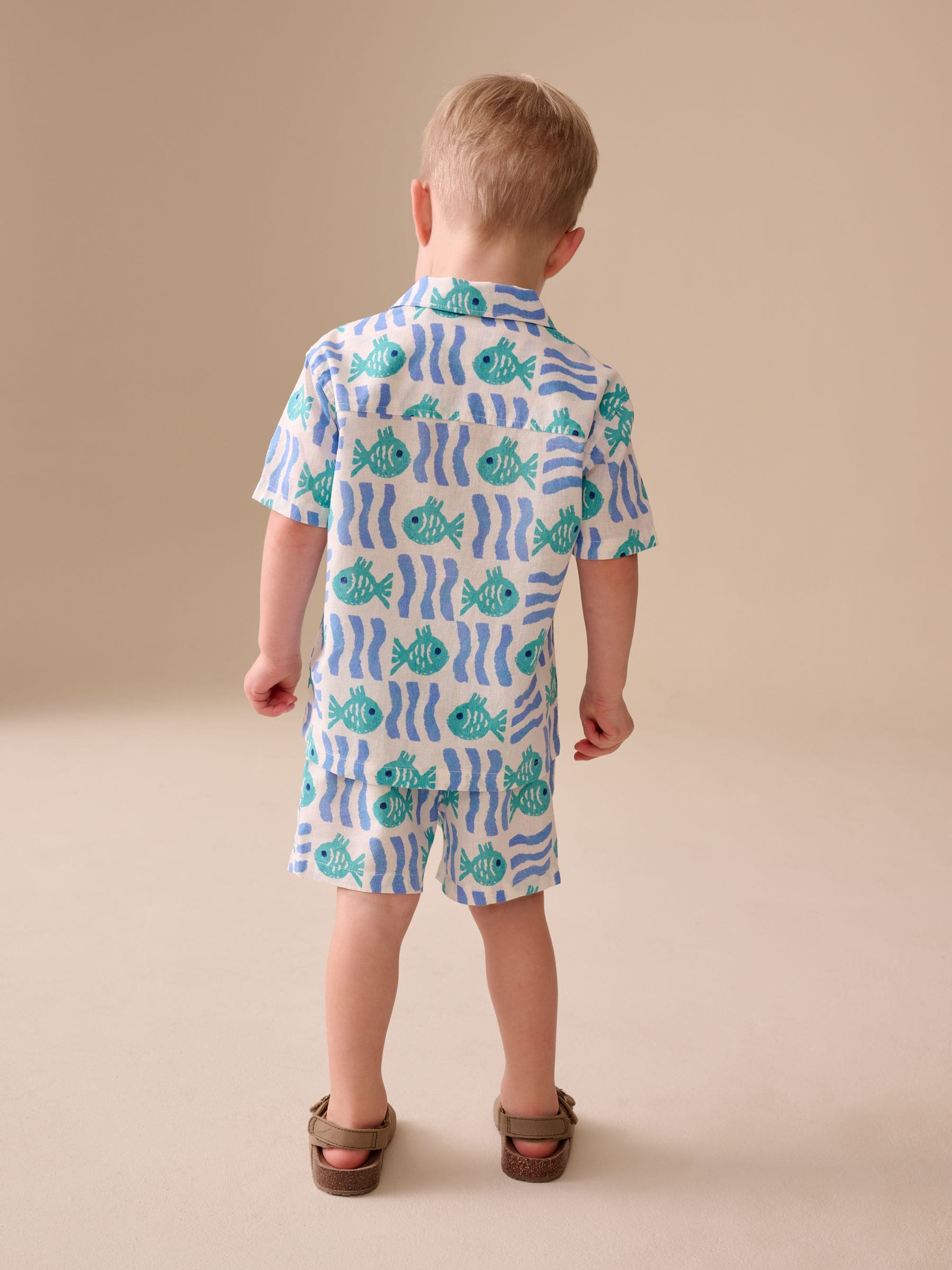 White/Blue Sea All Over Print Short Sleeve Revere Collar Shirt & Shorts Set (3mths-10yrs) image 3