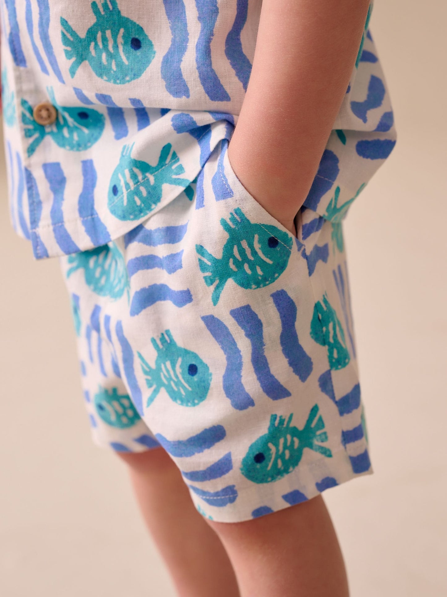 White/Blue Sea All Over Print Short Sleeve Revere Collar Shirt & Shorts Set (3mths-10yrs) image 4
