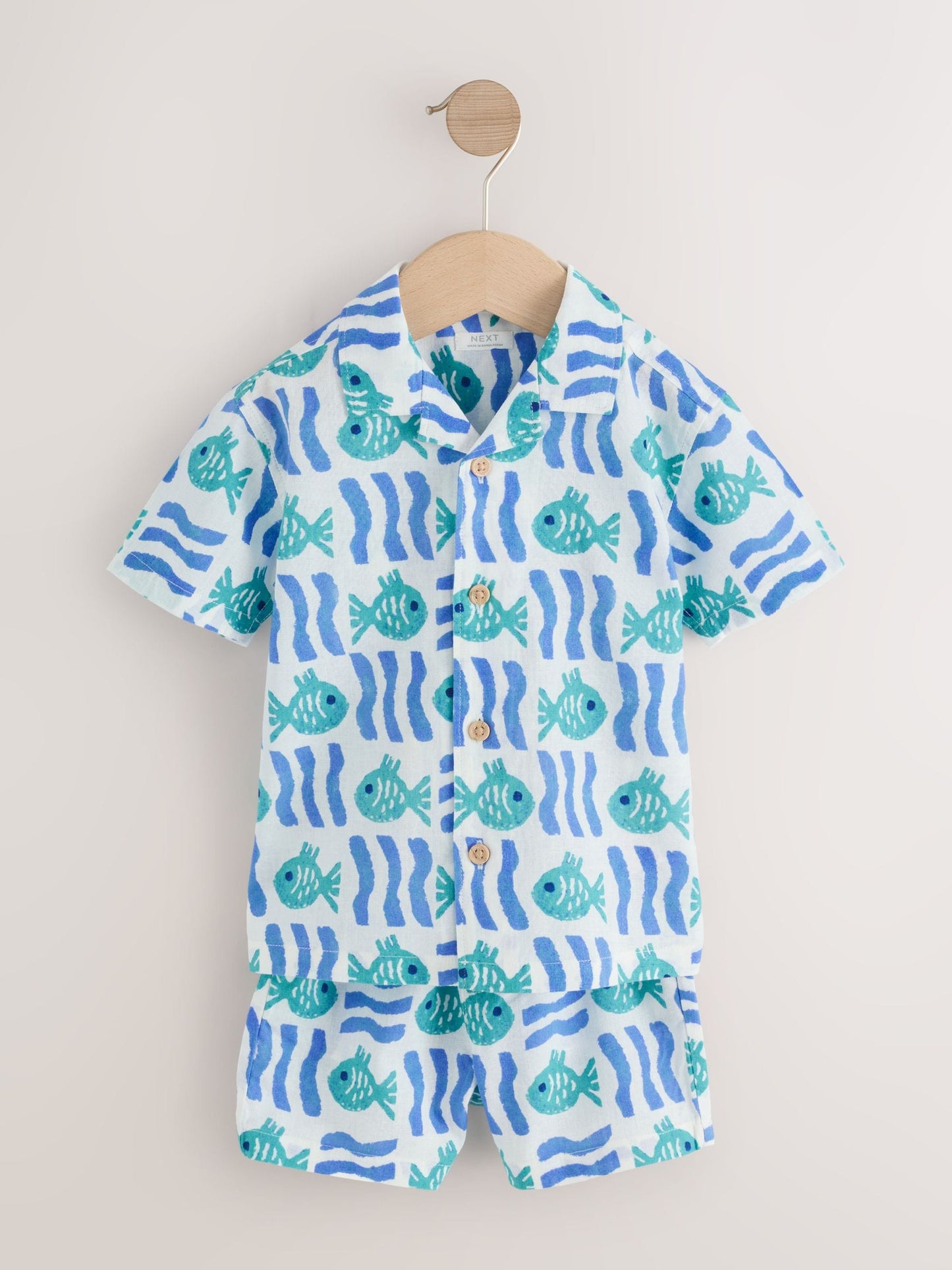 White/Blue Sea All Over Print Short Sleeve Revere Collar Shirt & Shorts Set (3mths-10yrs) image 5