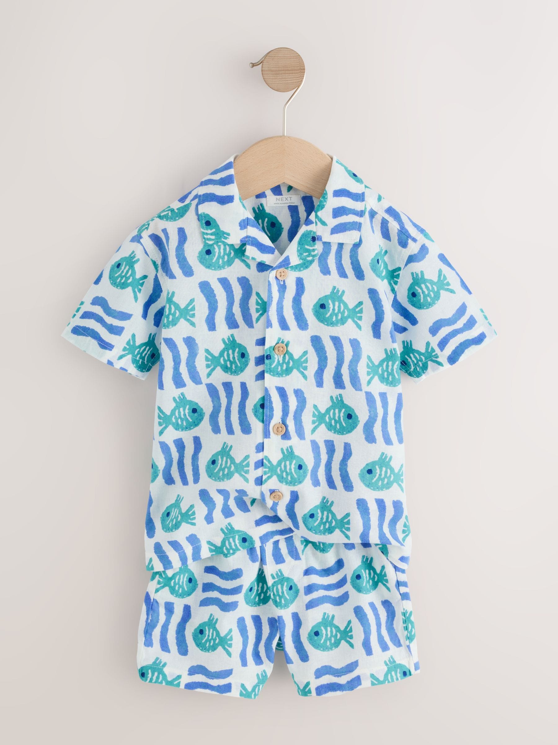 White/Blue Sea All Over Print Short Sleeve Revere Collar Shirt & Shorts Set (3mths-10yrs) image 6