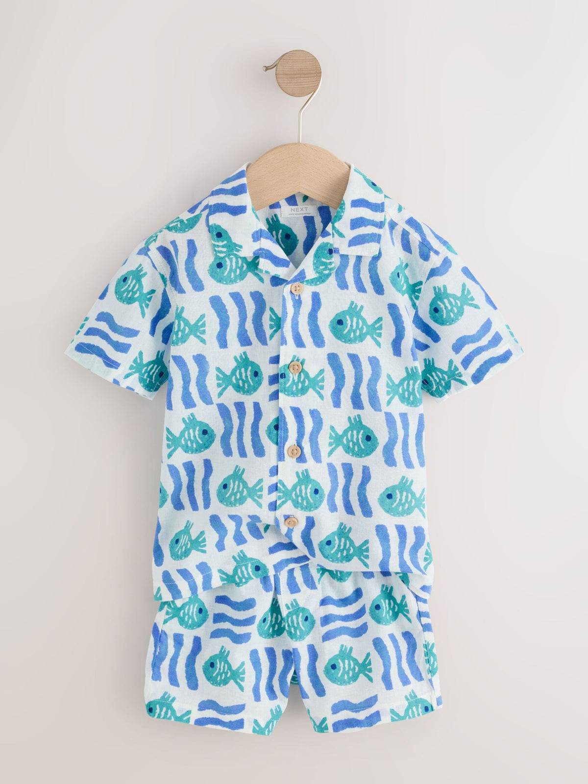 Dsiney Kidz - White/Blue Sea All Over Print Short Sleeve Revere Collar Shirt & Shorts Set (3mths-10yrs) image 6