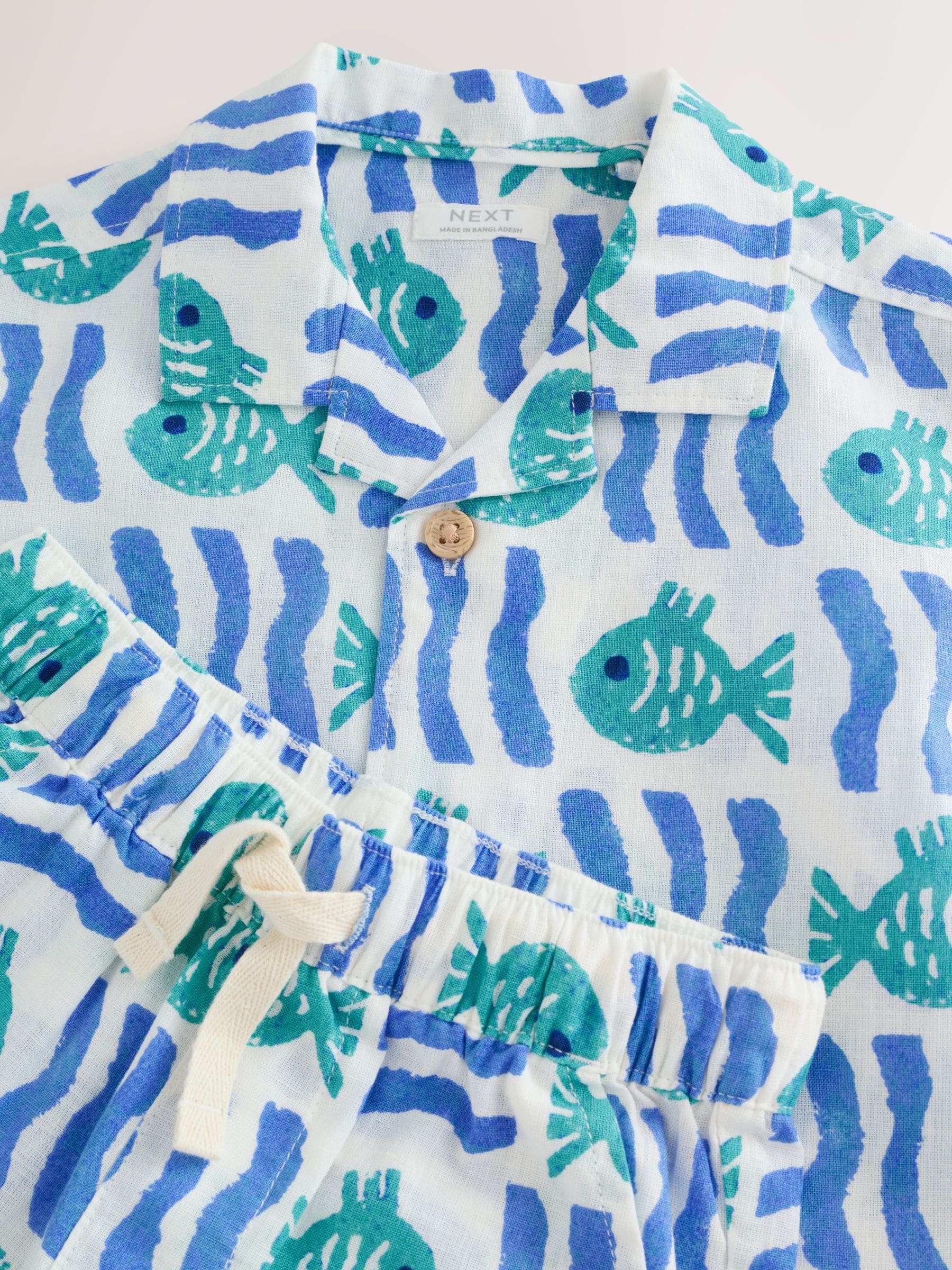 White/Blue Sea All Over Print Short Sleeve Revere Collar Shirt & Shorts Set (3mths-10yrs) image 8