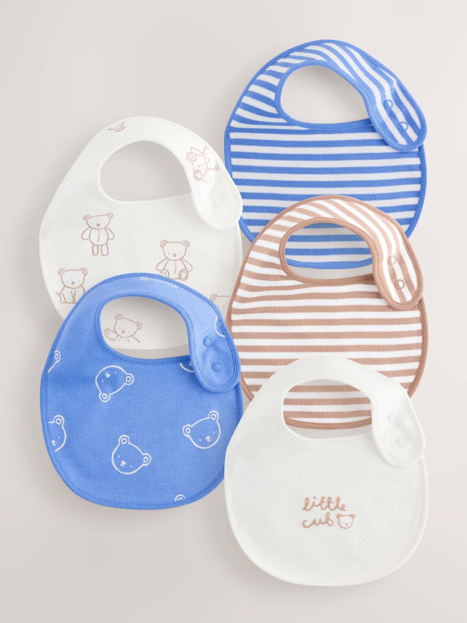 Blue/Ecru Bear Baby Bibs 5 Pack image 1