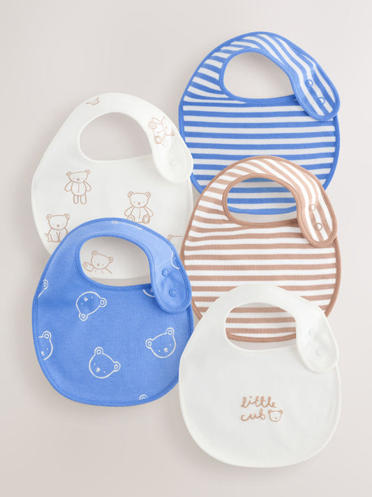 Blue/Ecru Bear Baby Bibs 5 Pack image 1