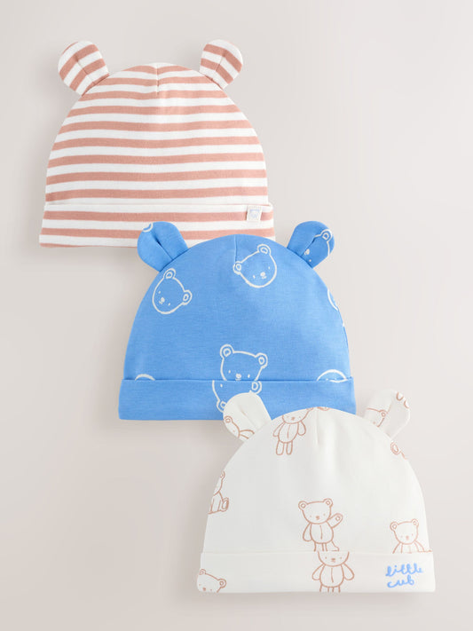 Blue/Ecru Bear Baby Hat And Bib Set (0-18mths) image 1