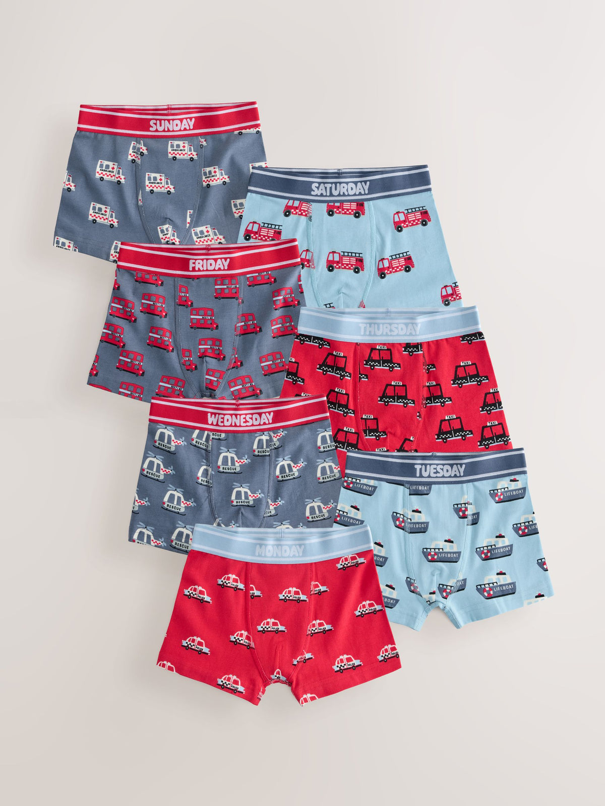 Dsiney Kidz - Red/Blue Emergency Vehicles Trunks 7 Pack (1.5-10yrs) image 1