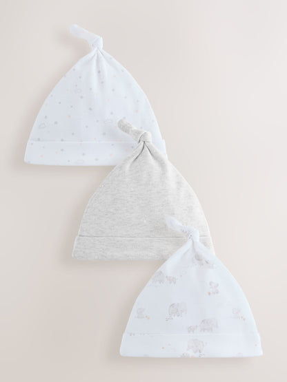 Grey Elephant Baby Tie Top Hats 3 Pack (0-12mths) image 1