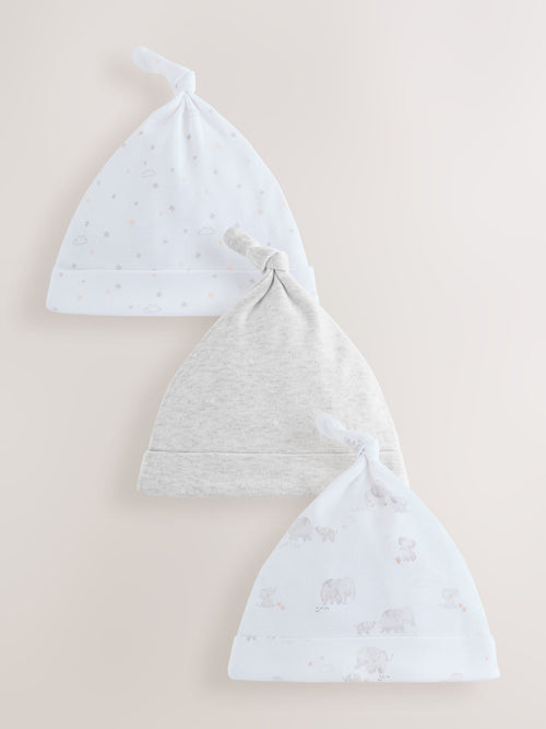 Grey Elephant Baby Tie Top Hats 3 Pack (0-12mths) image 1