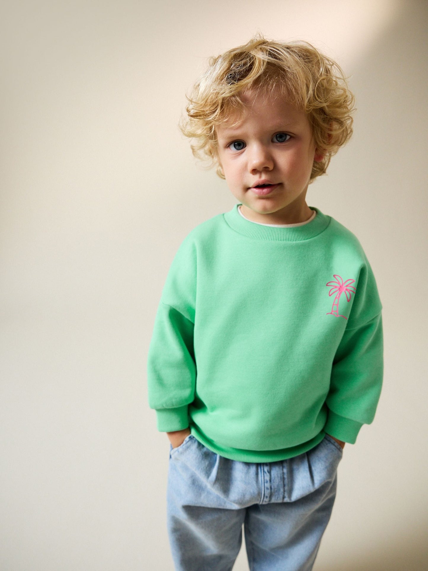 Dsiney Kidz - Green Palm Tree Printed Crew Neck Sweat Top (3mths-7yrs) image 1