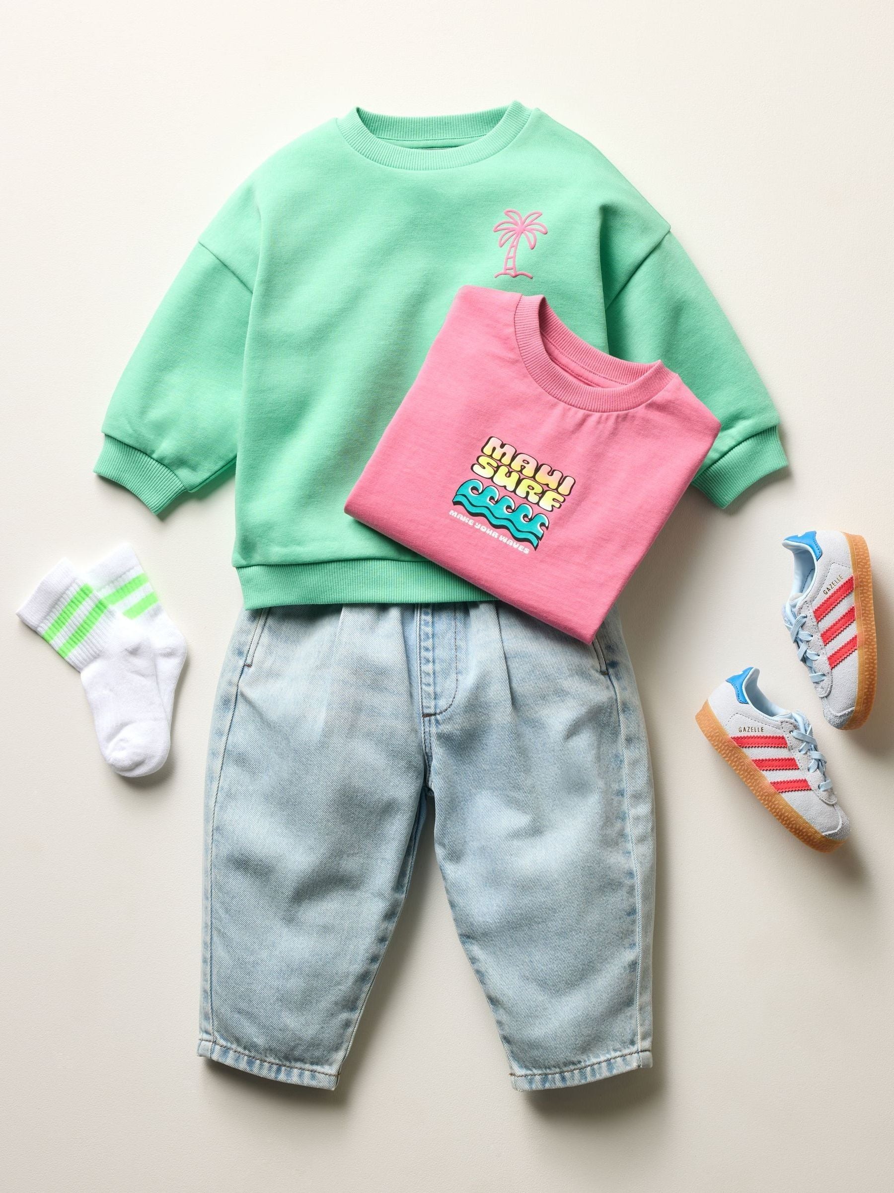 Dsiney Kidz - Green Palm Tree Printed Crew Neck Sweat Top (3mths-7yrs) image 2