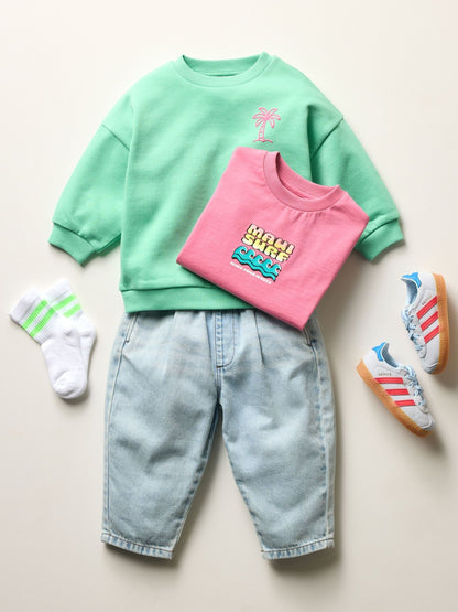 Dsiney Kidz - Green Palm Tree Printed Crew Neck Sweat Top (3mths-7yrs) image 2