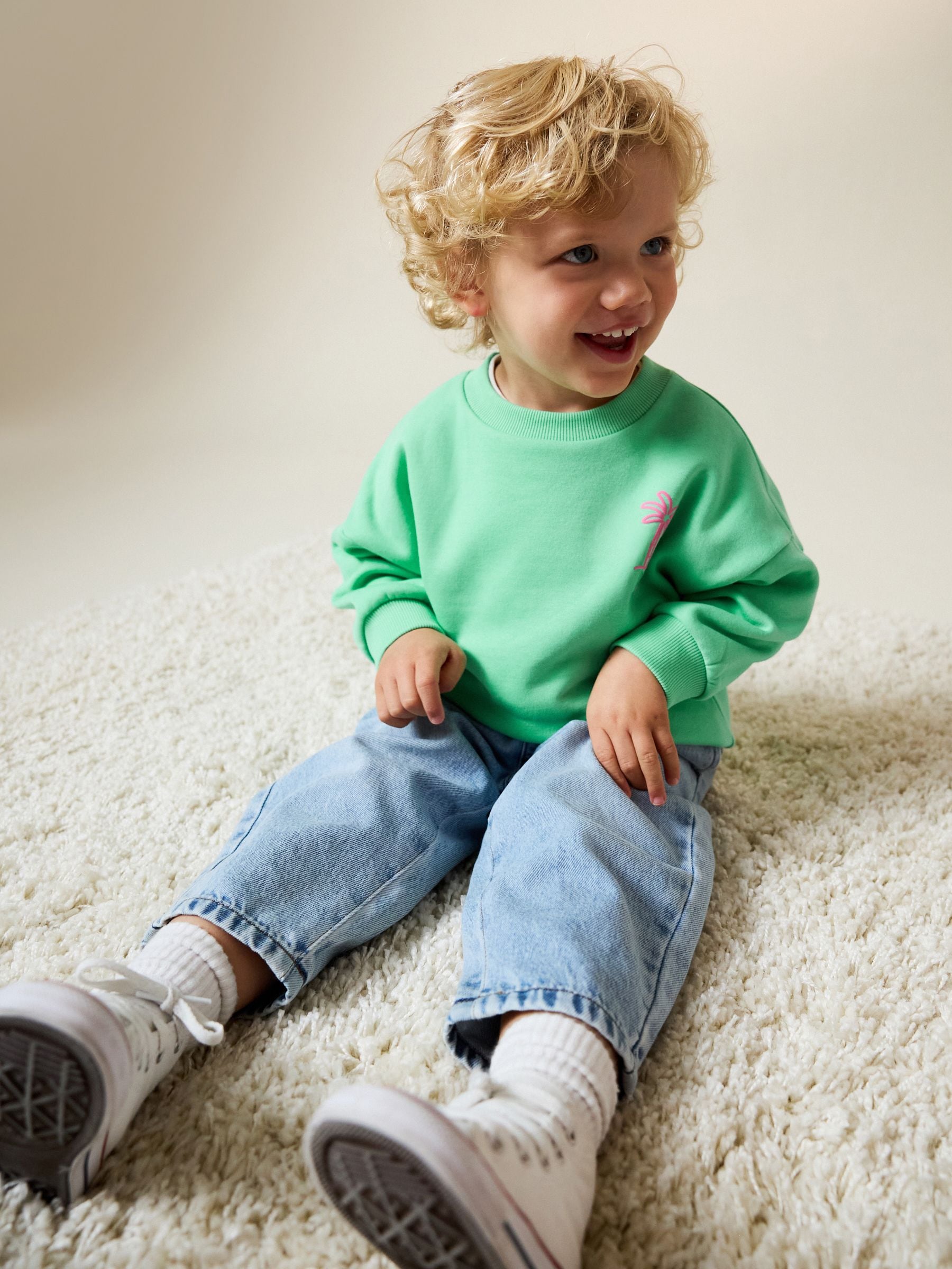 Dsiney Kidz - Green Palm Tree Printed Crew Neck Sweat Top (3mths-7yrs) image 3