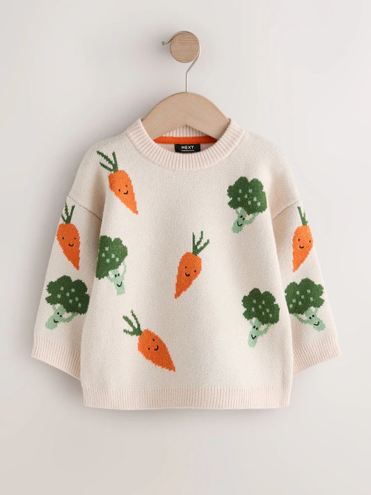 Neutral Vegetable Knitted Crew Neck Jumper (3mths-7yrs)