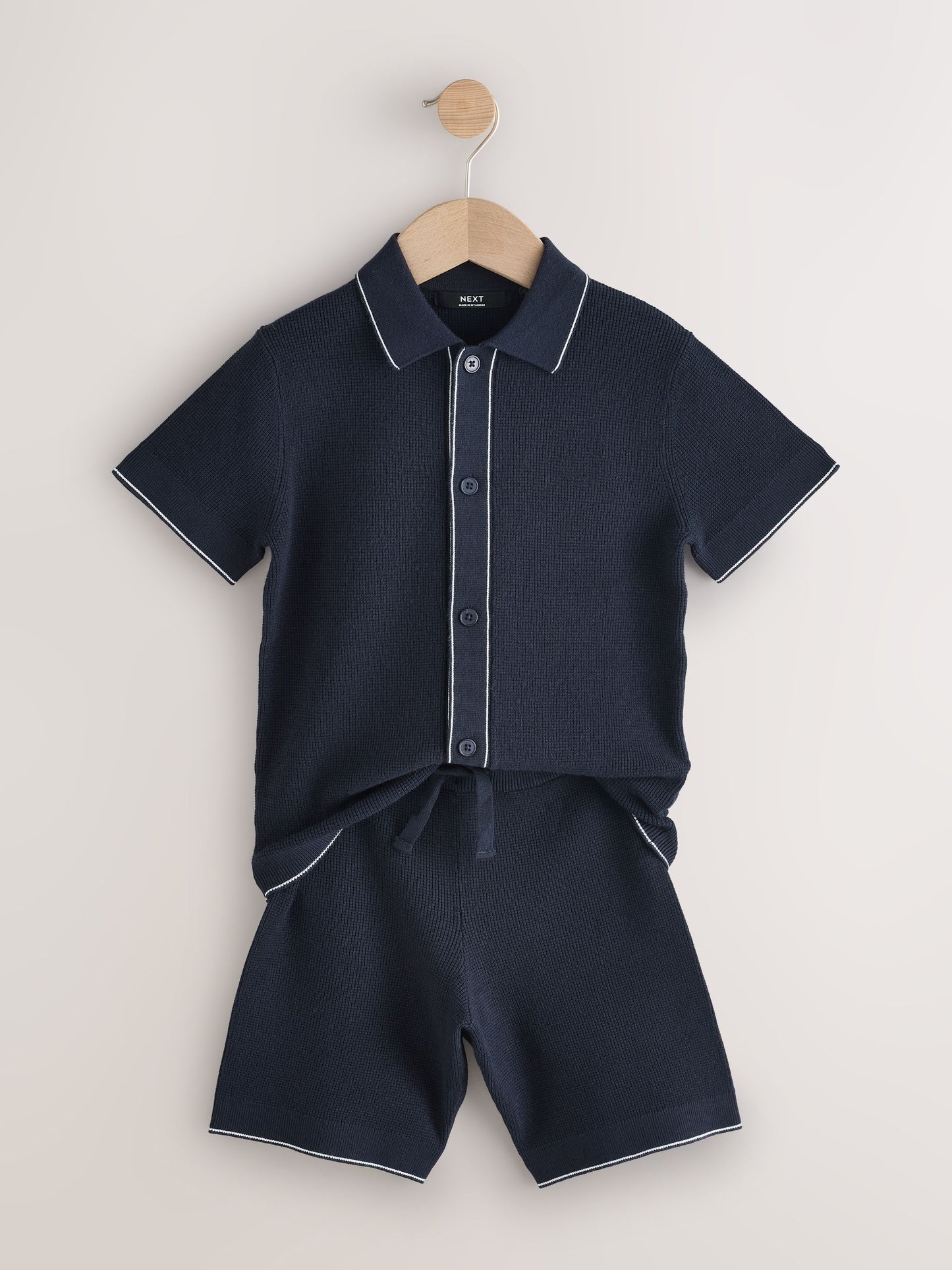 Dsiney Kidz - Navy Blue Textured Knitted Polo Shirt and Shorts Set (3-16yrs) image 5