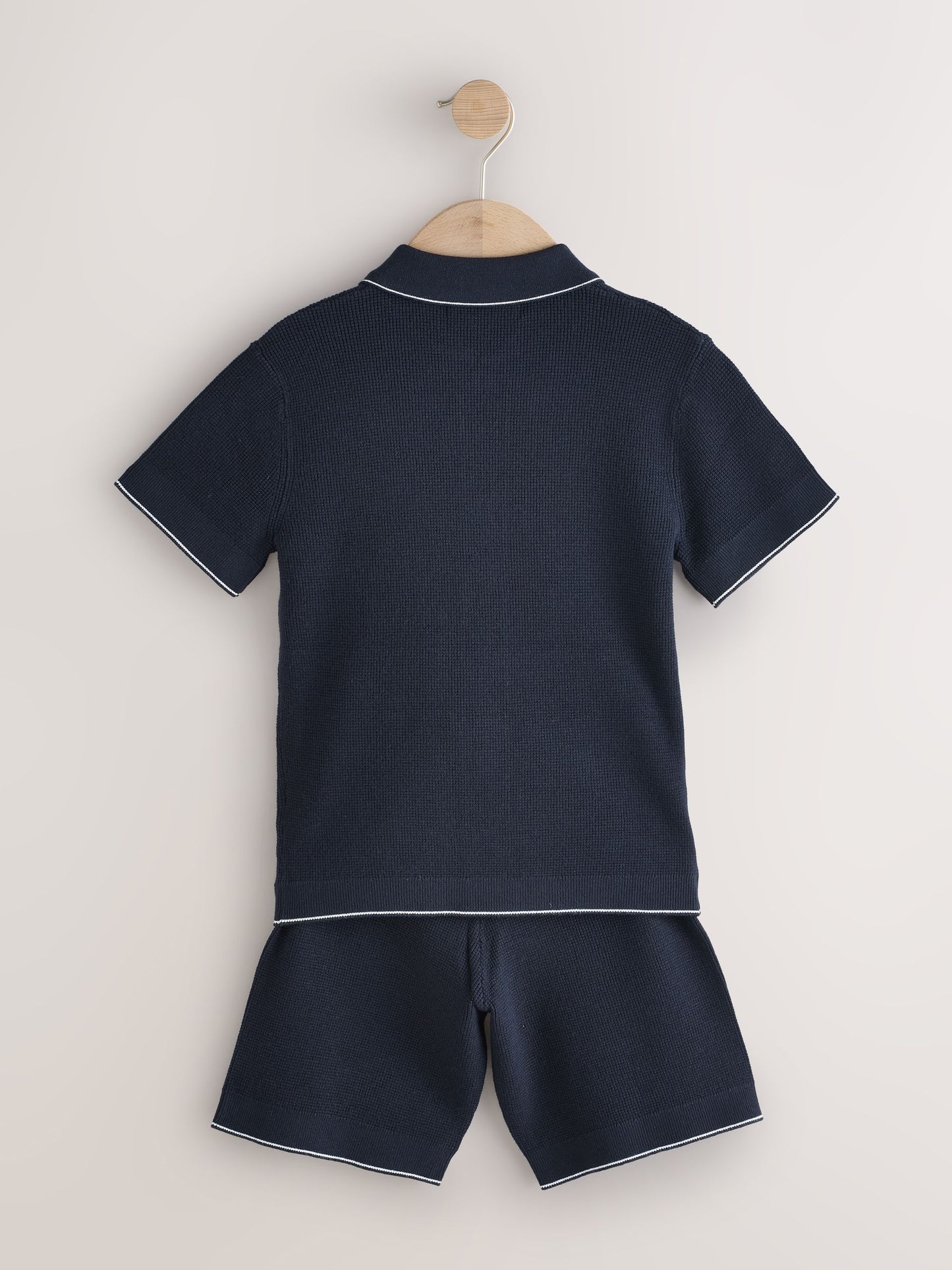 Dsiney Kidz - Navy Blue Textured Knitted Polo Shirt and Shorts Set (3-16yrs) image 6