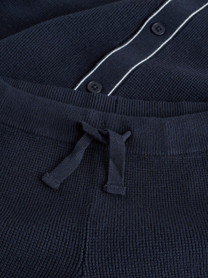 Dsiney Kidz - Navy Blue Textured Knitted Polo Shirt and Shorts Set (3-16yrs) image 8